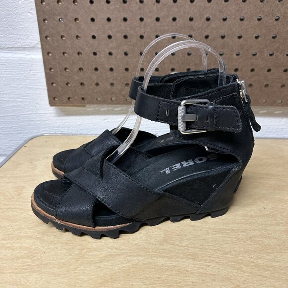 Sorel Joanie II Black Wedge Sandals NL2831-010 Womens Size 7.5 - Picture 1 of 9